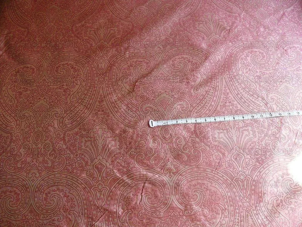 by yard Levant 100% Silk Fine Line Damask Lampas Paisley "sprig" Pink Large Medallion Reversible