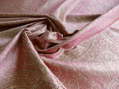by yard Levant 100% Silk Fine Line Damask Lampas Paisley "sprig" Pink Large Medallion Reversible