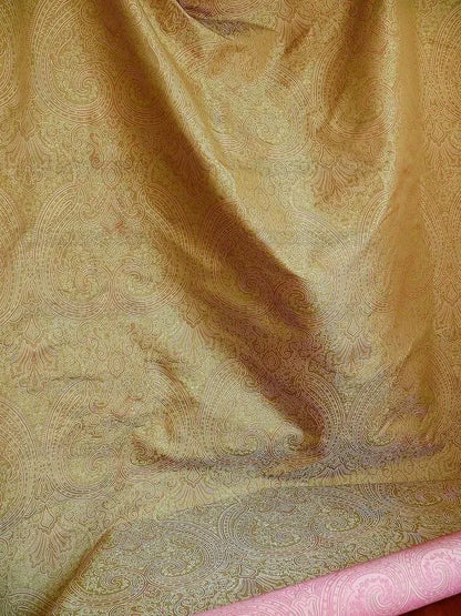 by yard Levant 100% Silk Fine Line Damask Lampas Paisley "sprig" Pink Large Medallion Reversible