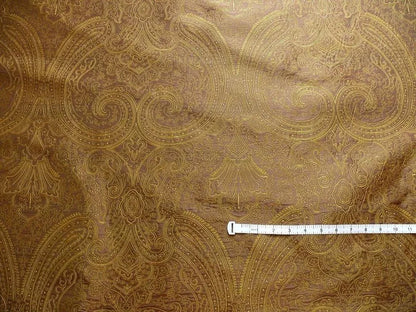 by yard Levant 100% Silk Fine Line Damask Lampas Paisley "tobacco" Brown Green Large Medallion Reversible