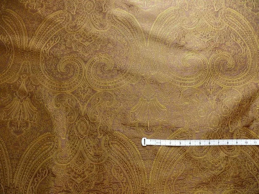 by yard Levant 100% Silk Fine Line Damask Lampas Paisley "tobacco" Brown Green Large Medallion Reversible