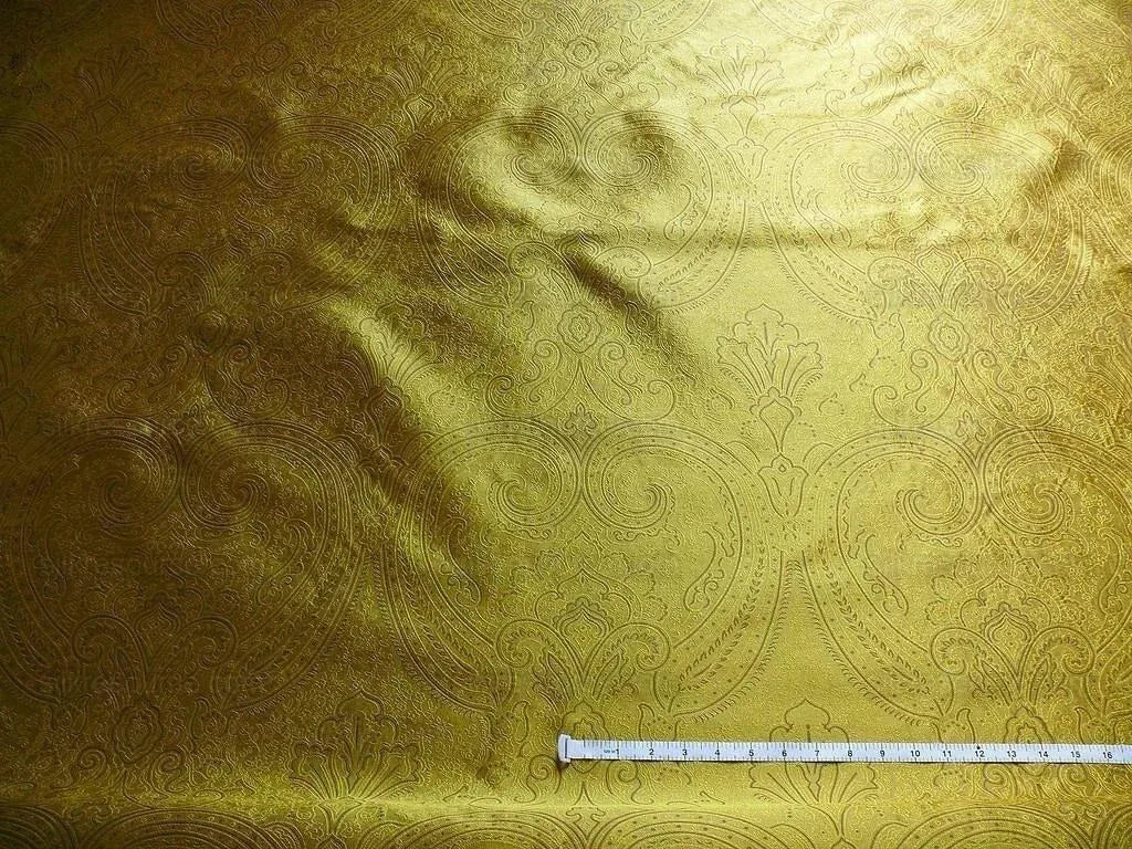 by yard Levant 100% Silk Fine Line Damask Lampas Paisley "tobacco" Brown Green Large Medallion Reversible