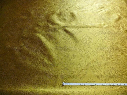 by yard Levant 100% Silk Fine Line Damask Lampas Paisley "tobacco" Brown Green Large Medallion Reversible