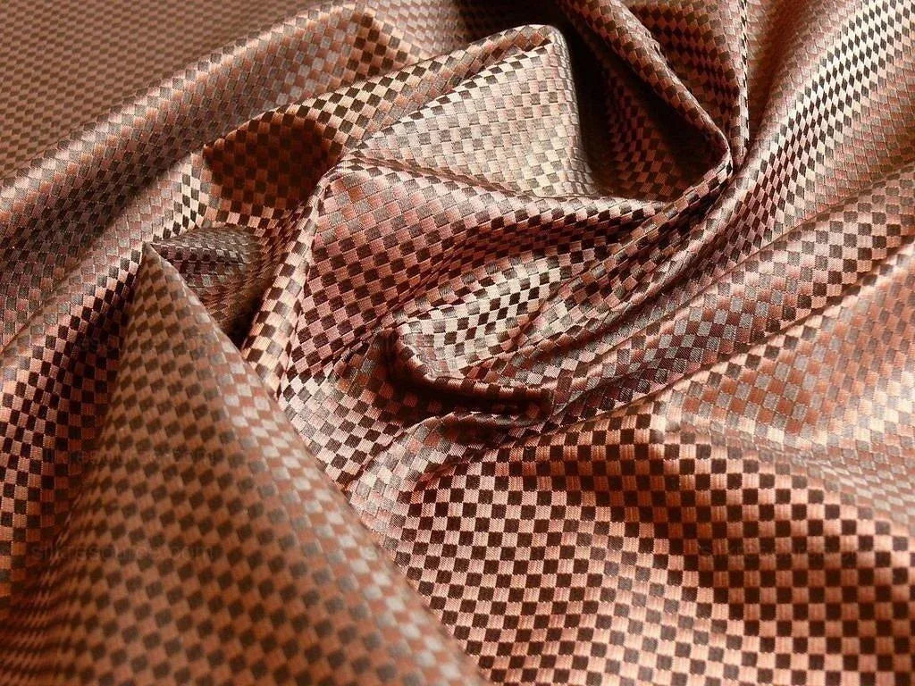 High End 100% Silk Mini Check  "zinnia" Red Brown Heavy! MSRP USD275/Y