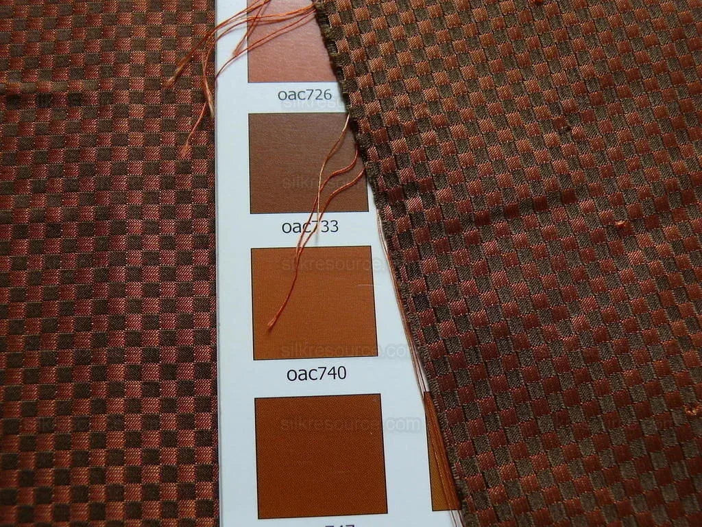 High End 100% Silk Mini Check  "zinnia" Red Brown Heavy! MSRP USD275/Y