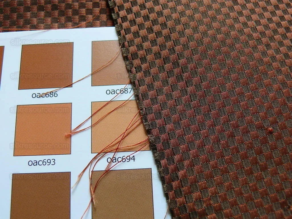 High End 100% Silk Mini Check  "zinnia" Red Brown Heavy! MSRP USD275/Y