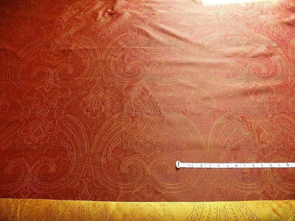 By Yd Levant 100% Silk Fine Line Damask Lampas Paisley "victorian" Red Brown Gold Large Medallion Reversible
