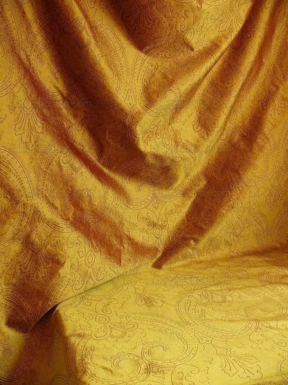 By Yd Levant 100% Silk Fine Line Damask Lampas Paisley "victorian" Red Brown Gold Large Medallion Reversible