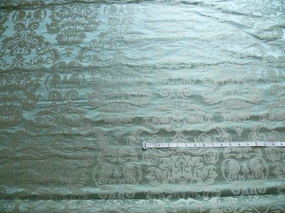 By Yard High End 100% Silk Damask Raw Texture Floral "bijou Blue" Green Blue
