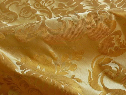 by yard 100% Silk Damask Raw Texture Floral "goldenrod" Gold