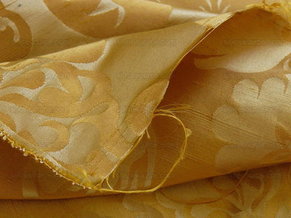 by yard 100% Silk Damask Raw Texture Floral "goldenrod" Gold