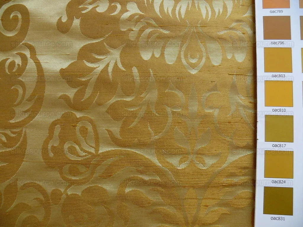 by yard 100% Silk Damask Raw Texture Floral "goldenrod" Gold