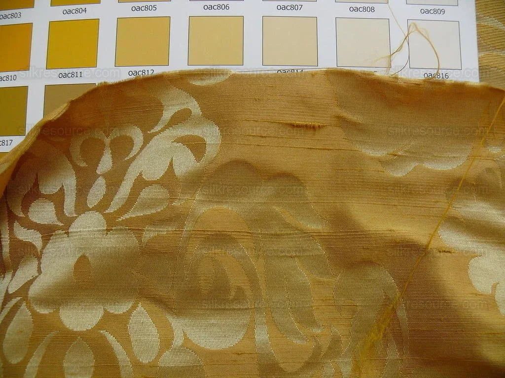 by yard 100% Silk Damask Raw Texture Floral "goldenrod" Gold