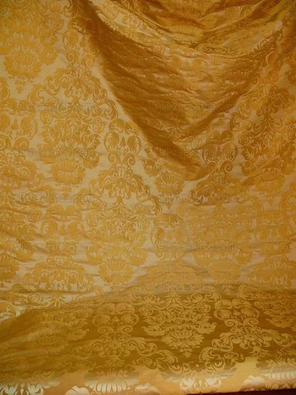 by yard 100% Silk Damask Raw Texture Floral "goldenrod" Gold