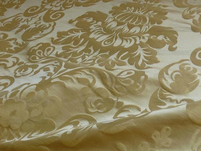 by yard 100% Silk Damask Raw Texture Floral "cream Puff" Gold
