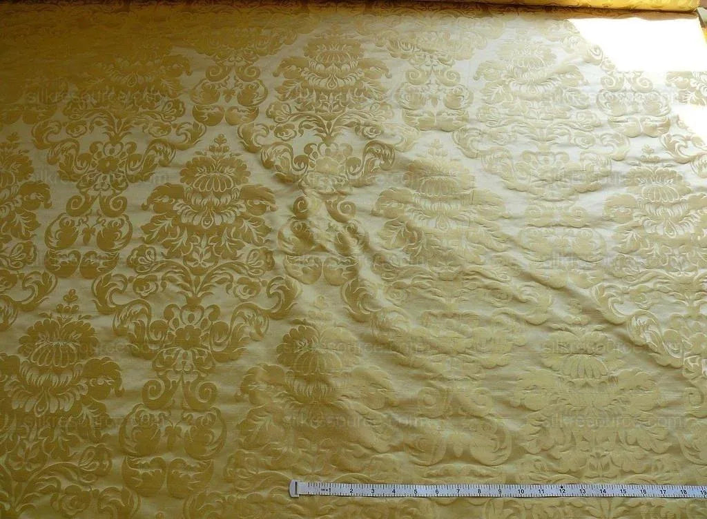 by yard 100% Silk Damask Raw Texture Floral "cream Puff" Gold