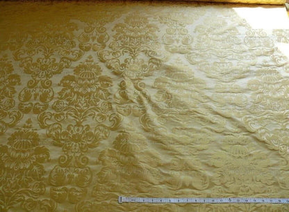 by yard 100% Silk Damask Raw Texture Floral "cream Puff" Gold