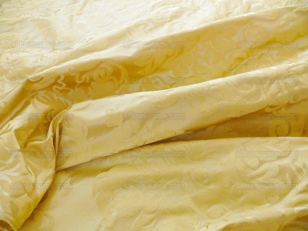 by yard 100% Silk Damask Raw Texture Floral "cream Puff" Gold