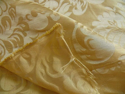 by yard 100% Silk Damask Raw Texture Floral "cream Puff" Gold