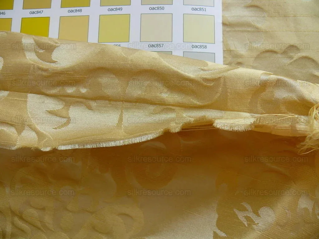 by yard 100% Silk Damask Raw Texture Floral "cream Puff" Gold