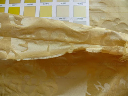 by yard 100% Silk Damask Raw Texture Floral "cream Puff" Gold
