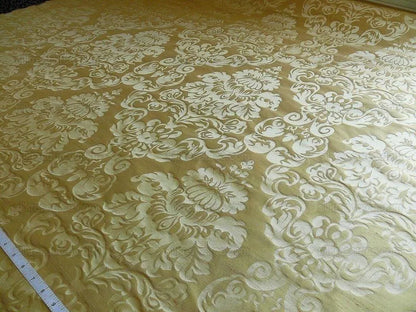 by yard 100% Silk Damask Raw Texture Floral "cream Puff" Gold