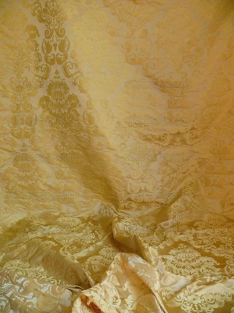 by yard 100% Silk Damask Raw Texture Floral "cream Puff" Gold