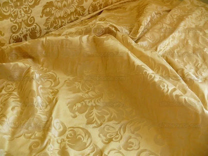 by yard 100% Silk Damask Raw Texture Floral "cream Puff" Gold