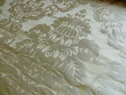 by yard 100% Silk Damask Raw Texture Floral "vanilla" Ecru Cream
