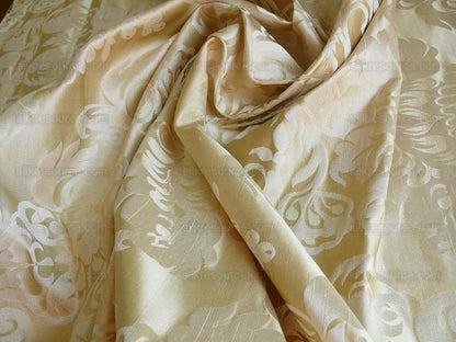 by yard 100% Silk Damask Raw Texture Floral "vanilla" Ecru Cream