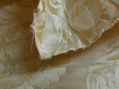 by yard 100% Silk Damask Raw Texture Floral "vanilla" Ecru Cream