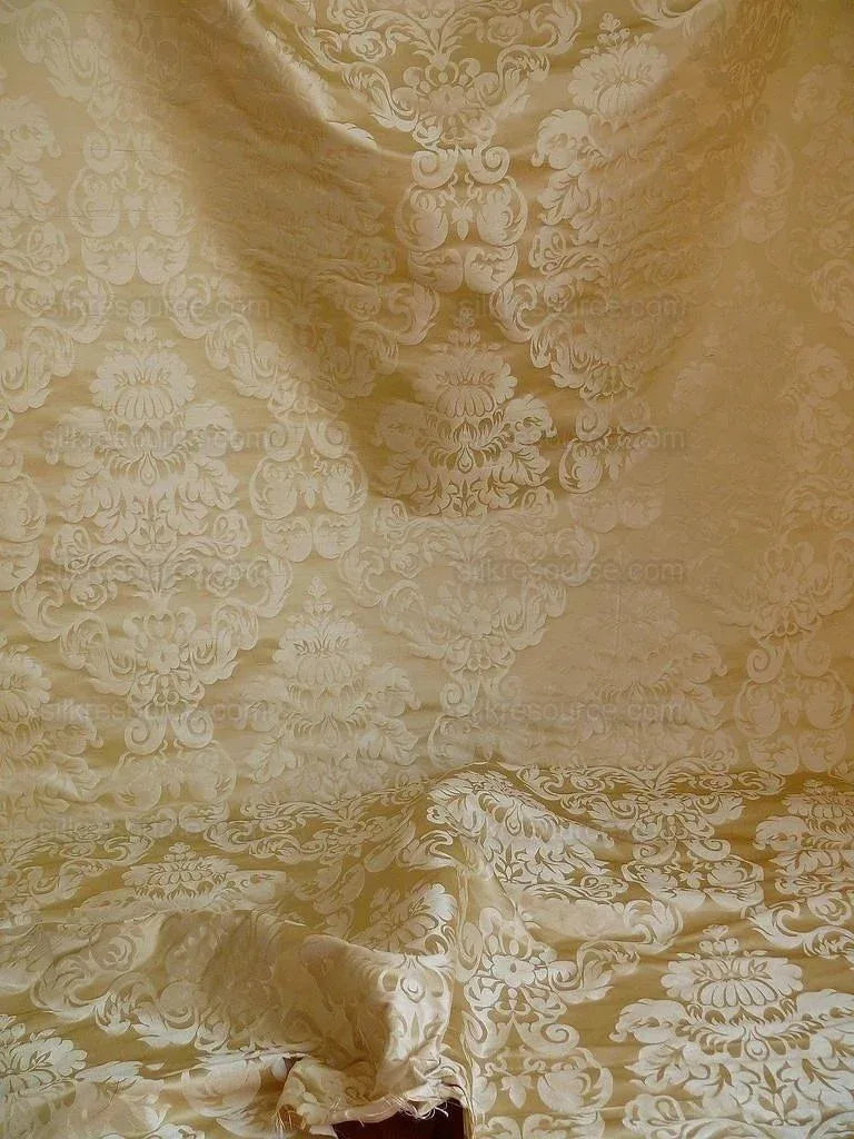 by yard 100% Silk Damask Raw Texture Floral "vanilla" Ecru Cream