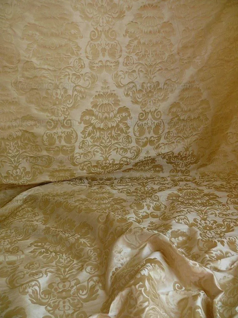 by yard 100% Silk Damask Raw Texture Floral "vanilla" Ecru Cream