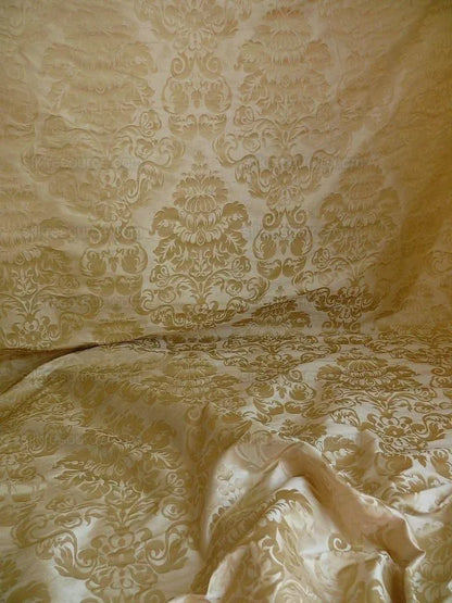 by yard 100% Silk Damask Raw Texture Floral "vanilla" Ecru Cream