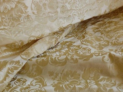 by yard 100% Silk Damask Raw Texture Floral "vanilla" Ecru Cream