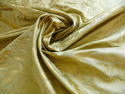 by yard 100% Silk Damask Raw Texture Floral "foggy Green"