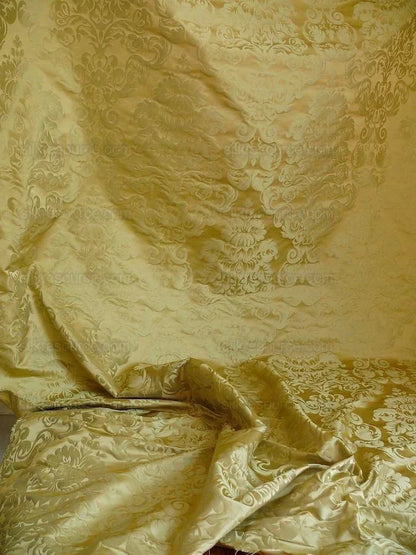 by yard 100% Silk Damask Raw Texture Floral "foggy Green"