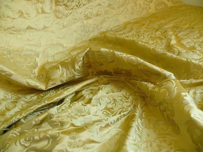 by yard 100% Silk Damask Raw Texture Floral "foggy Green"