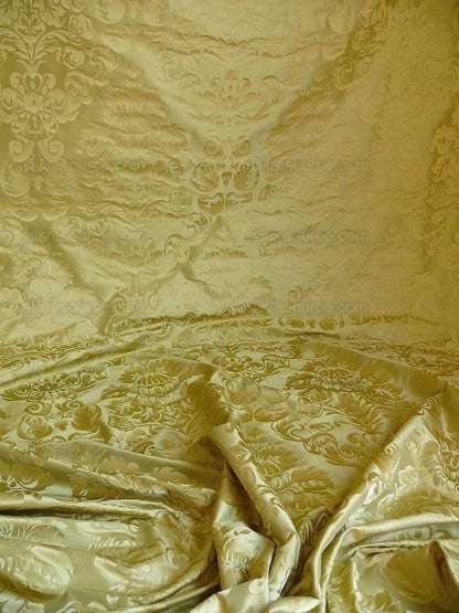 by yard 100% Silk Damask Raw Texture Floral "foggy Green"