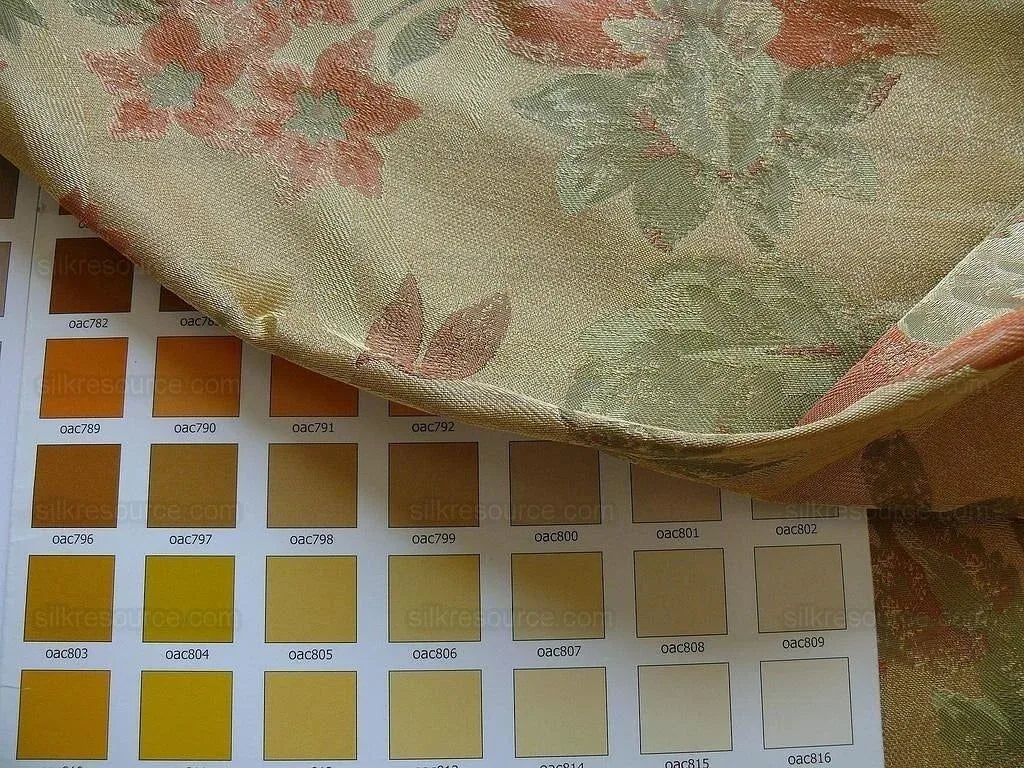 Rm Coco 100% Silk Lampas Autumn Tri-leaf Flower "monarch" Gold Red Green MSRP USD 199.90/y