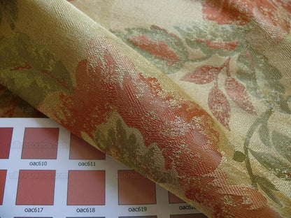 Rm Coco 100% Silk Lampas Autumn Tri-leaf Flower "monarch" Gold Red Green MSRP USD 199.90/y