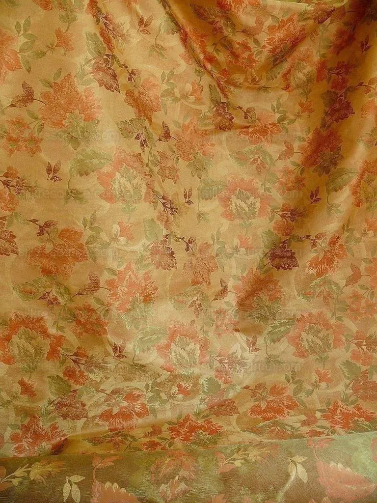 Rm Coco 100% Silk Lampas Autumn Tri-leaf Flower "monarch" Gold Red Green MSRP USD 199.90/y