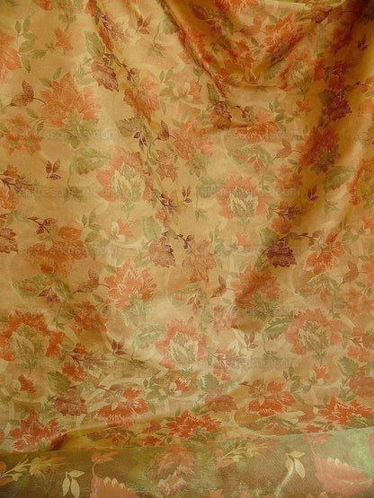 Rm Coco 100% Silk Lampas Autumn Tri-leaf Flower "monarch" Gold Red Green MSRP USD 199.90/y