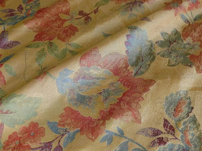 Rm Coco100%silk Lampas Autumn Tri-leaf Flower "mixed Berry" Gold Blue Red Green Purple MSRP USD 199.90/y