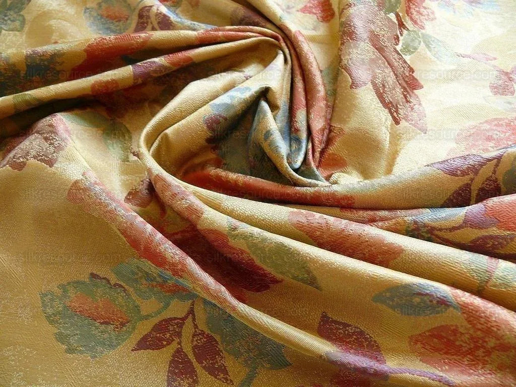 Rm Coco100%silk Lampas Autumn Tri-leaf Flower "mixed Berry" Gold Blue Red Green Purple MSRP USD 199.90/y