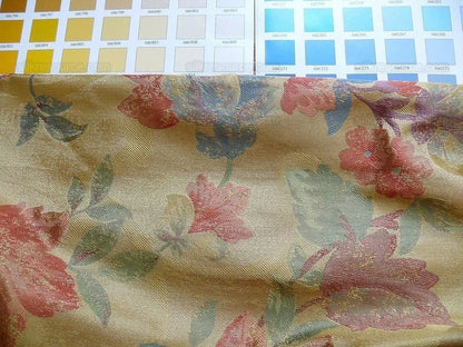 Rm Coco100%silk Lampas Autumn Tri-leaf Flower "mixed Berry" Gold Blue Red Green Purple MSRP USD 199.90/y