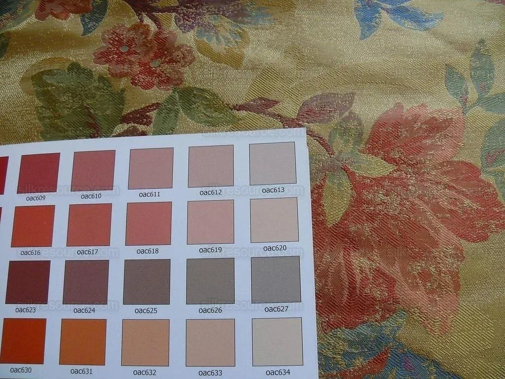 Rm Coco100%silk Lampas Autumn Tri-leaf Flower "mixed Berry" Gold Blue Red Green Purple MSRP USD 199.90/y