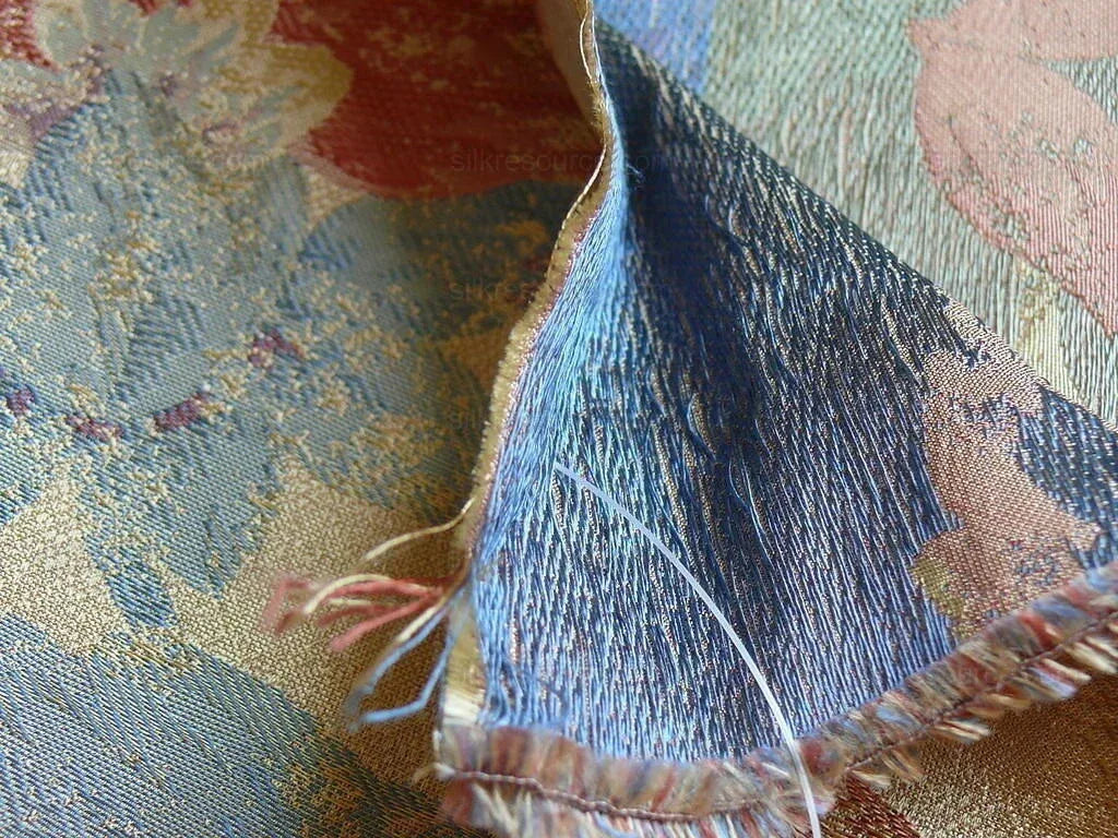 Rm Coco100%silk Lampas Autumn Tri-leaf Flower "mixed Berry" Gold Blue Red Green Purple MSRP USD 199.90/y