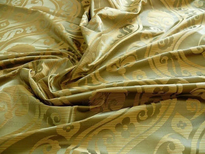 100% Silk Damask Peony River - Palm Green
