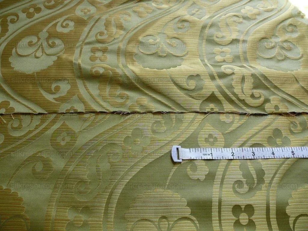 100% Silk Damask Peony River - Palm Green